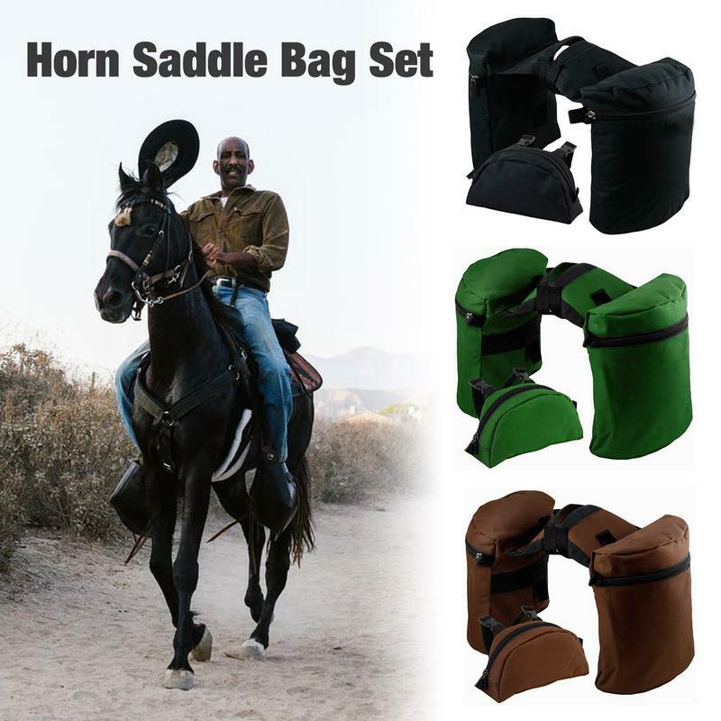 ホーンサドルバッグセット、大容量、耐久性のあるpommelサドルバッグは、クロスカントリーの乗馬、旅行用バッグにコンボ