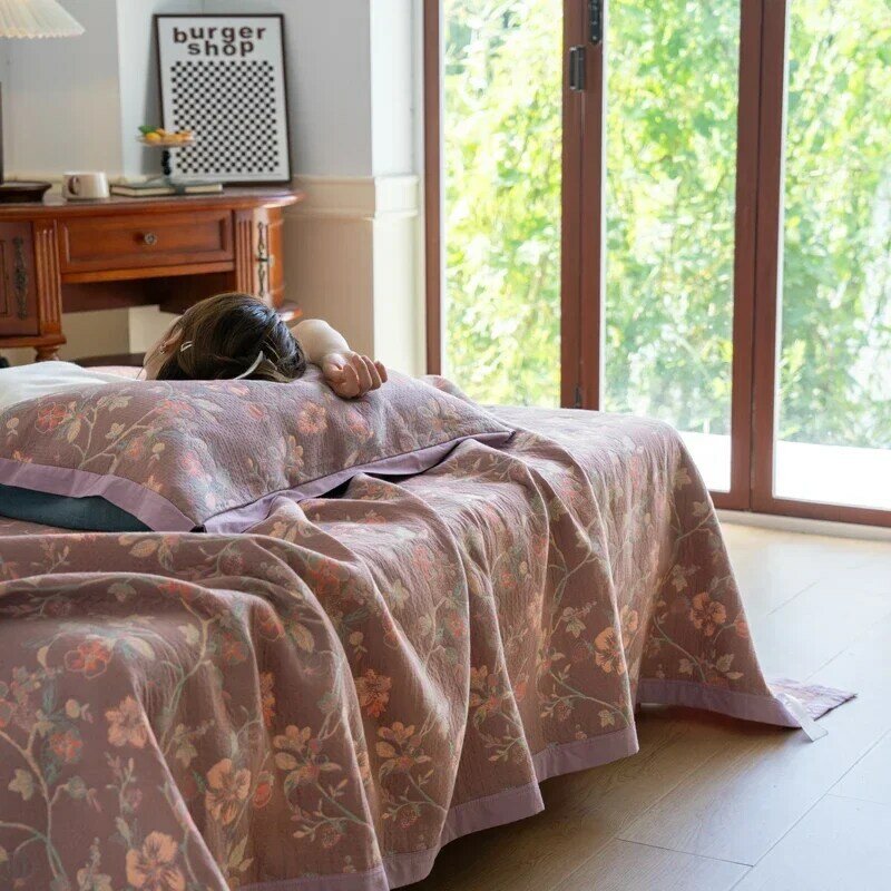 بطانية جاكار قطنية 3 طبقات ، ديكور منزلي ، خيوط كتان ، غطاء سرير مصبوغ ، مفرش سرير منقوش ، بطانيات أريكة