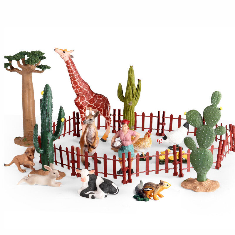 لتقوم بها بنفسك محاكاة مزرعة المراعي سياج حديقة الحيوان الحيوانات البرية الأسير سياج نموذج التماثيل عمل الشكل جمع الاطفال لعبة تعليمية هدية