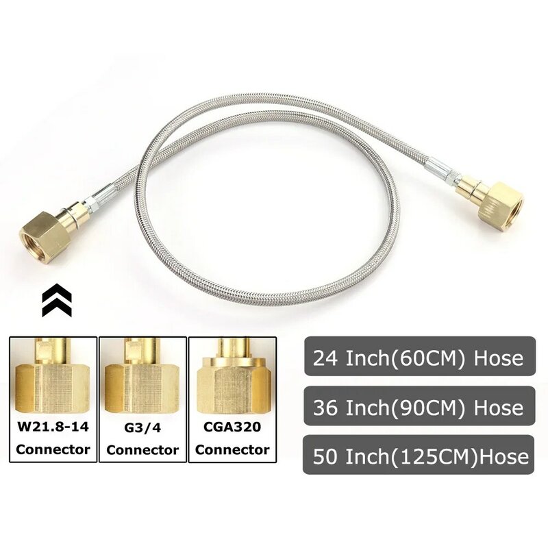 CO2 Fill Refill Station Charging Adaptor With 24Inch 36Inch 50Inch Hose And W21.8-14(DIN477) / CGA320 / G3/4 Connector