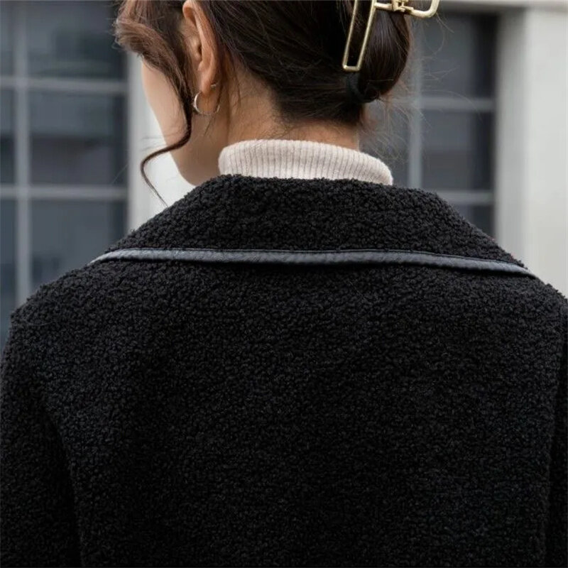 Giacca in pelle autunno inverno donna nuovo colletto allentato cappotto di lana bottoni doppiopetto capispalla moda soprabito femminile
