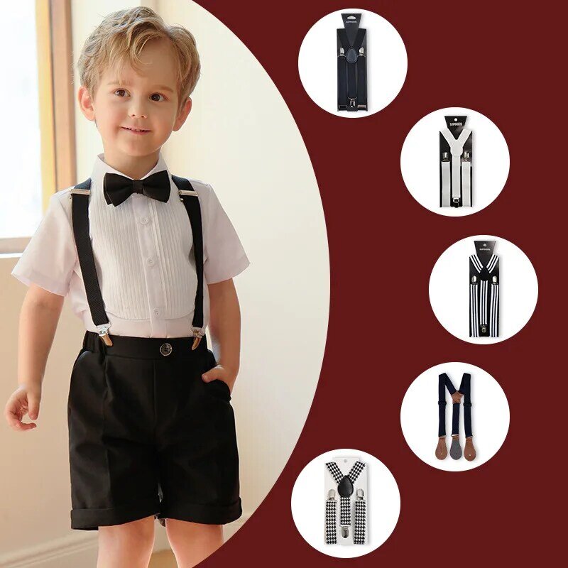 2.5cm Children's Suspender Adjustable Straps Buckles Length Clothing with Three Elastic Clips Suspender Kids Wedding Accessories