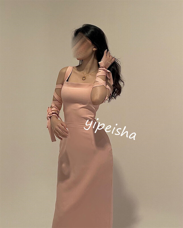 Jiayigong  Ball   Jersey Criss-Cross Valentine's Day A-line Square Neck Bespoke Occasion Gown Midi es