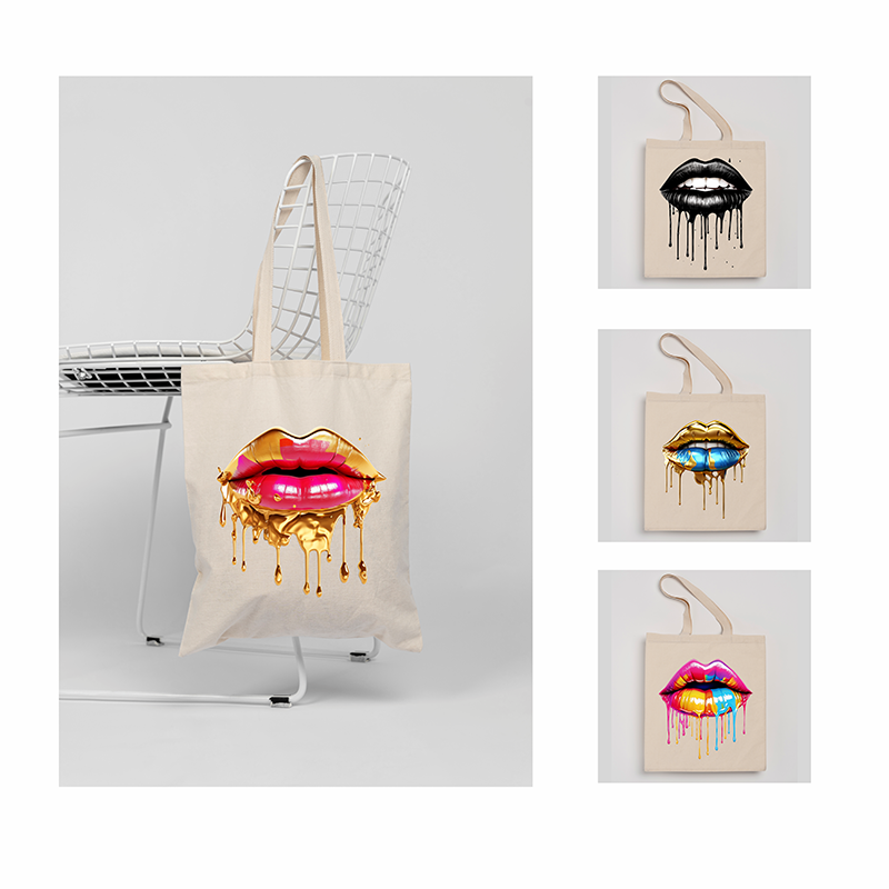 Портативная Холщовая Сумка через плечо с рисунком в виде губ, модная Экологически чистая дорожная сумка