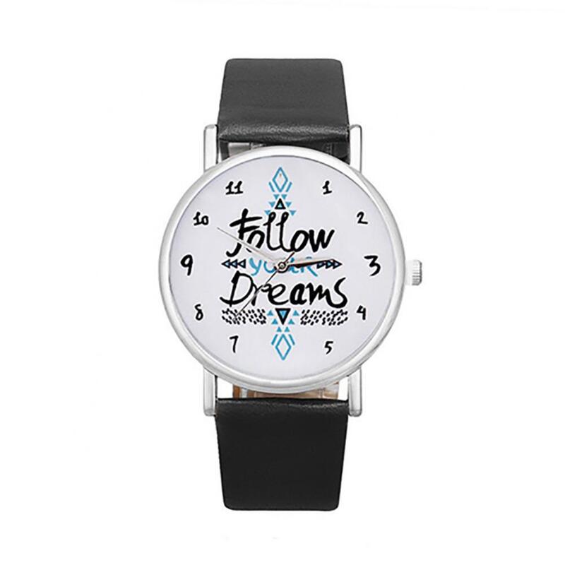 Relógio de pulso de quartzo de couro falso feminino, relógio casual feminino, siga sua impressão dos sonhos, elegante