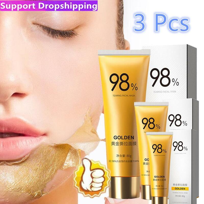 3Pcs 98%  Gold Foil Peel-Off Mask 24k Gold Foil Peel-Off Masque Firming Facial Mask For Rough Large Pores For Women