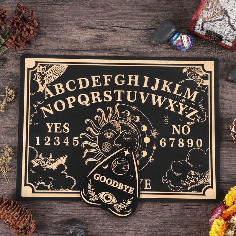 Tablero de péndulo de adivinación de madera tablero mágico grabado tablero de Ouija mensaje metafísico Kit de tablero de péndulo de bruja arte decoración del hogar