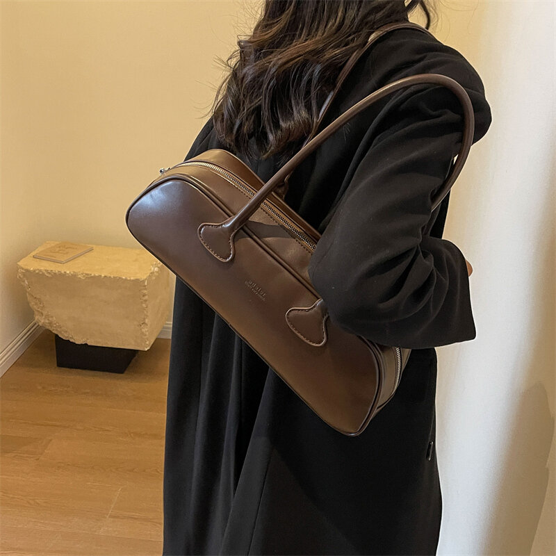 Retro PU Zipper Shoulder Bags para mulheres, senhoras, luz, luxo, sentido avançado, venda quente, novo, tendência, 2024