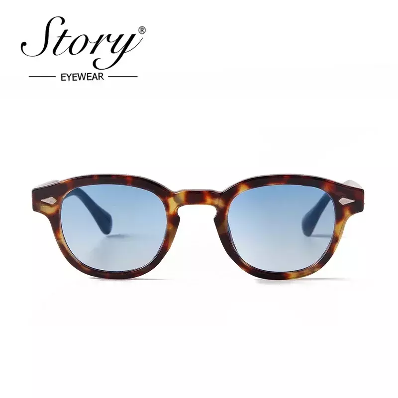 STORY-gafas de sol redondas Vintage para hombre y mujer, lentes de sol cuadradas con remaches, diseño de marca Retro, amarillo y azul, S22728, 2022