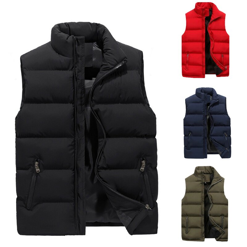 Clothing Fleece-Lined Jackets Mens Autumn Warm Winter Fashion Solid Colour Warm Down Cotton Zip Vest Outdoor Coat Hiking Sports