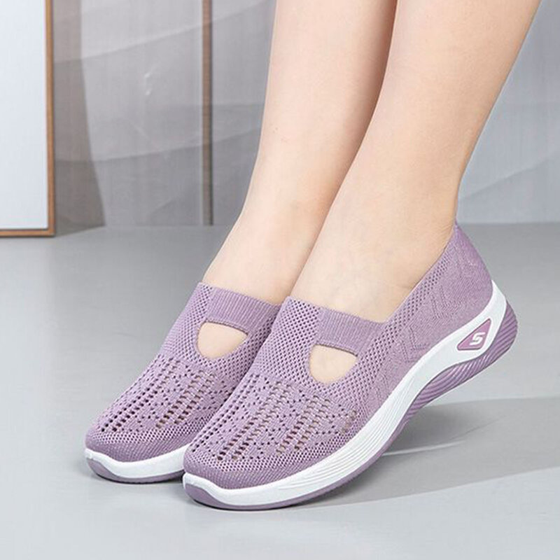 รองเท้าตาข่ายส้นแบนสำหรับผู้หญิงรองเท้าสนีกเกอร์เดินสำหรับผู้สูงอายุเหมาะสำหรับเป็นของขวัญเพื่อนสาวๆ