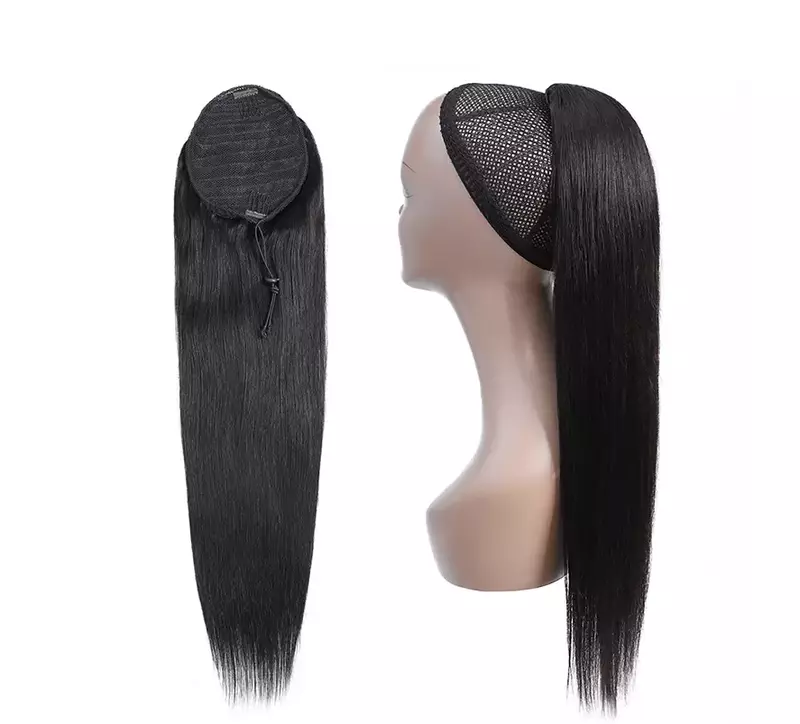 Coleta de cabello humano liso para mujer, extensiones de cabello humano con Clip de 10 "-26", Color Natural de 100 gramos, 1 pieza