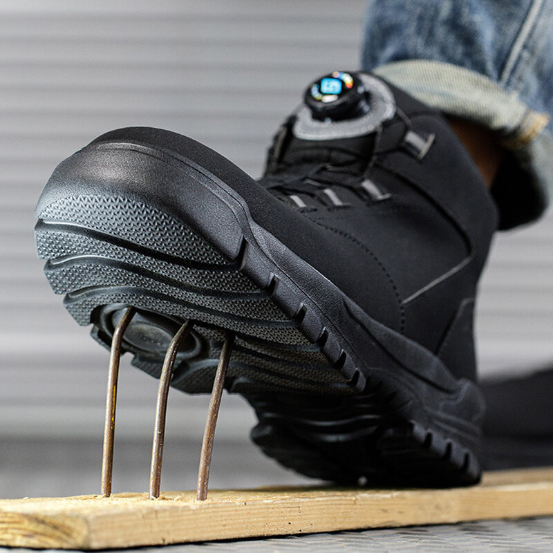 Botas de trabajo con botones giratorios para hombre, zapatos de seguridad con punta de acero, zapatos protectores a prueba de perforaciones, zapatos indestructibles impermeables, nuevos