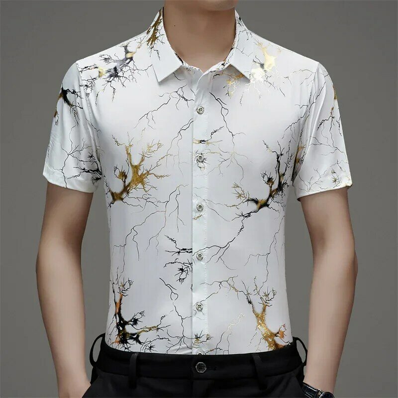 Chemise d'été à manches courtes pour hommes, chemise imprimée Ice inj, chemise à la mode et décontractée