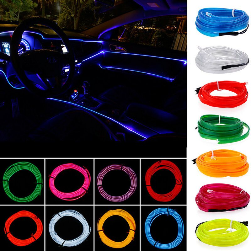 LED Strip Decoração Garland Wire Rope, flexível Neon Light, Lâmpada Atmosfera Automóvel, Iluminação Interior do carro, Linha de Tubo, DC 12V