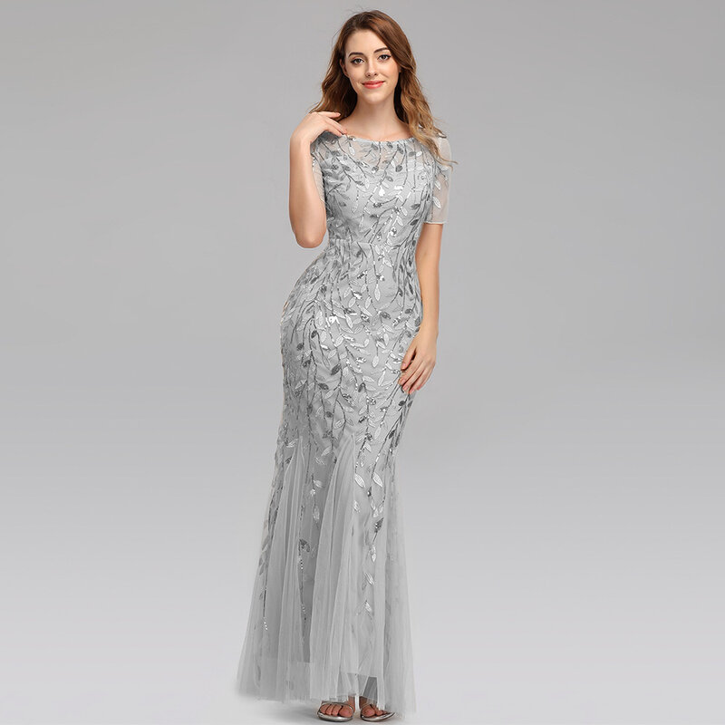 Elegante vestido de noite fino com gola O para mulheres, flor bordada, Borgonha, vestido longo de baile, vestido de casamento branco, vestido sexy sereia, 2024