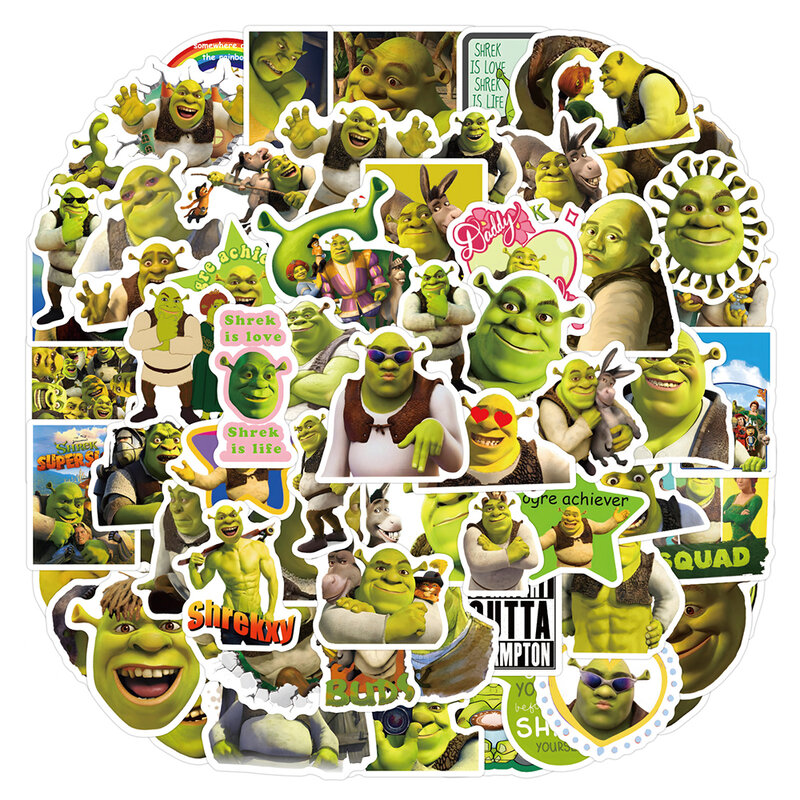 Engraçado Anime Monstro Shrek Dos Desenhos Animados Adesivos, Papelaria DIY à prova d'água, Computador portátil, Frigorífico, Graffiti Etiqueta, Brinquedos, 10 Pcs, 30 Pcs, 50 Pcs, 120Pcs