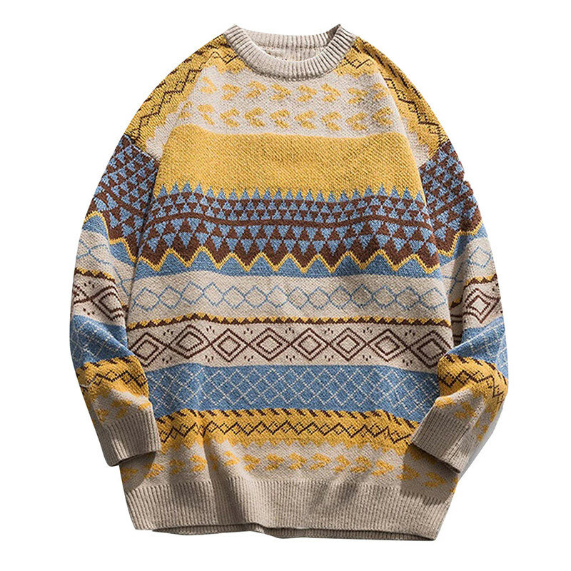 Кашемировый свитер для мужчин, модные пуловеры оверсайз в полоску с круглым вырезом в стиле ретро, повседневный вязаный свитер в стиле Харадзюку, унисекс