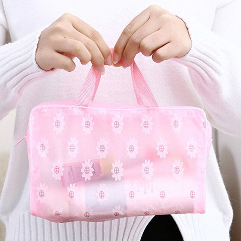 Portable Waterproof Pouch Cosmetics Organizing Bag For Travel Printed Toiletry Bath Bag With Zipper Female Makeup Storage Bag