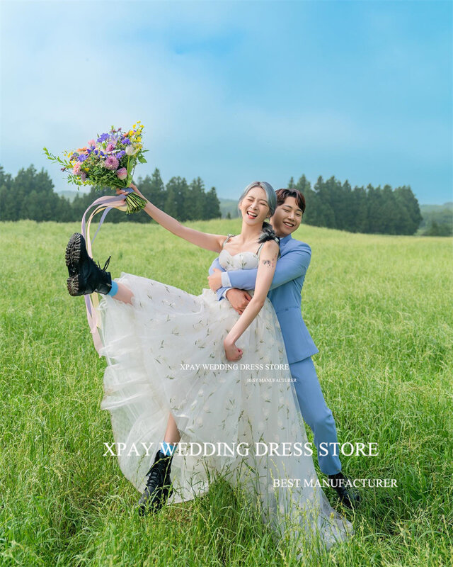 XPAY Sweetheart-vestido de novia de Corea con tirantes finos, traje de novia con Apliques de encaje, sesión de fotos, Espalda descubierta, personalizado, jardín