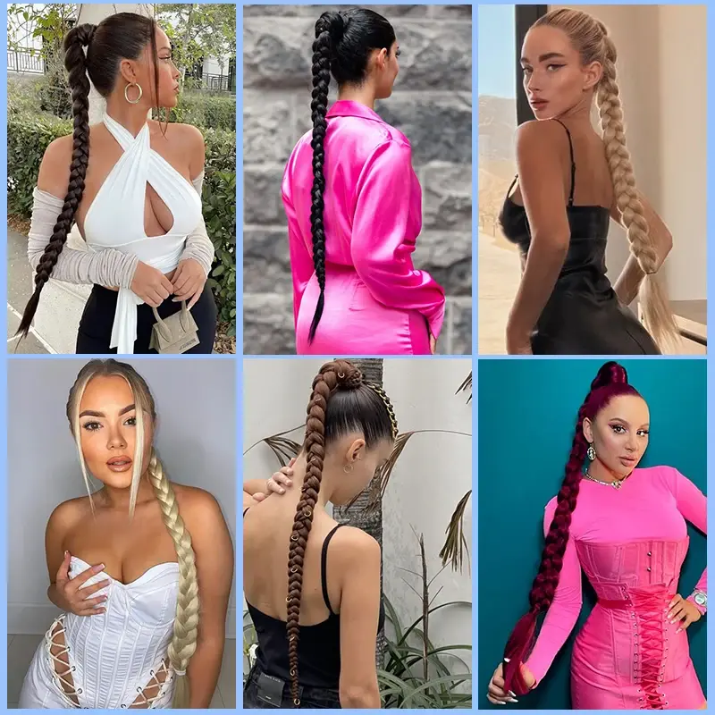 30 Inch DIY Braided Ponytail Hair for Women Long Braids Fake Tail Extensions Blonde Synthetic Braid Pony Tail with Rubber Band
