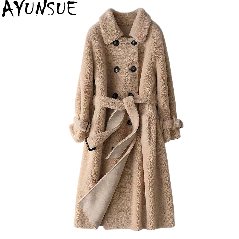 AYUNSUE-Vestes mi-longues en laine pour femmes, manteau de fourrure chic, vêtements féminins à la mode, automne, hiver, 30%, 2023