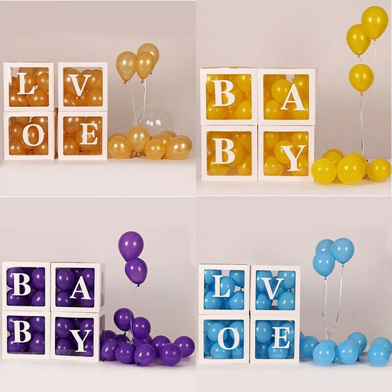 Scatola di palloncini con lettere trasparenti decorazioni per la doccia per bambini decorazioni per matrimoni di buon compleanno forniture per feste di primo compleanno scatola di palloncini
