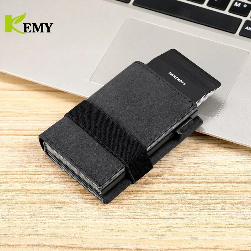 Genuine Leather Card Holder ID Credit Card Case Wen Wallet Elastic Band Coin Purse RFID Protection Cardholder Case Clip