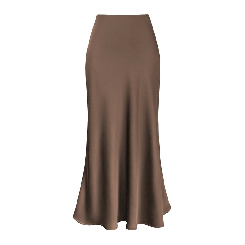 Women's Solid Color Elegant Satin Fashion Slim Fit Skirts Four Seasons Casual High Waist Club Office Zipper Mid Length Skirts