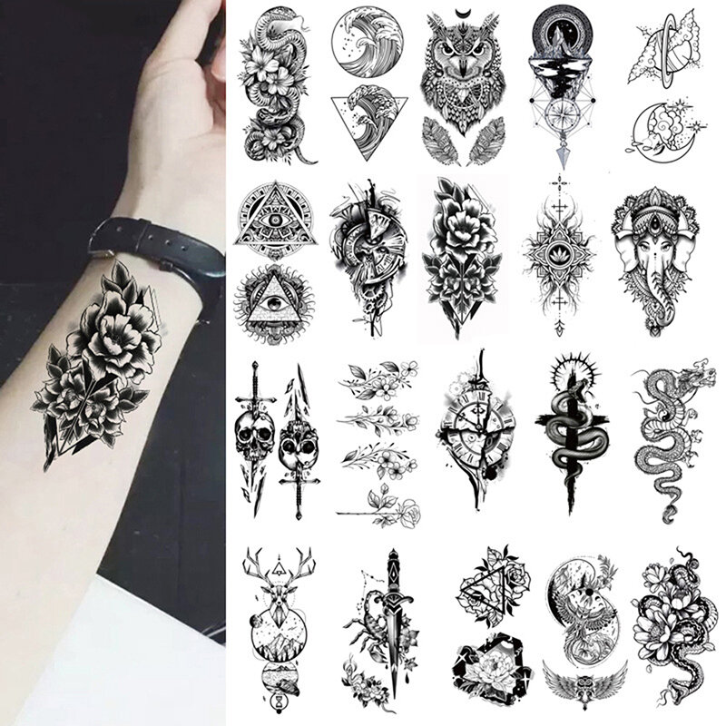 Pegatinas de tatuaje temporales impermeables de 40 estilos, pegatina de tatuaje falso Sexy de flor, mariposa, León, 1 unidad