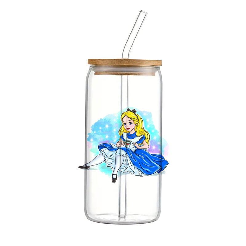Disney princess Frozen Elsa per Libbey 16oz Can Glass 3D Waterproof UV DTF Coffee Can Wrap Libbey Glass Wrap 11x11cm