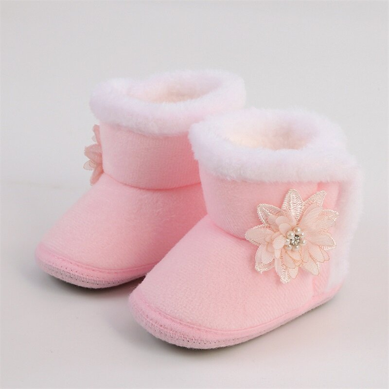 Bottes de neige d'hiver pour bébés filles, chaussures de rinçage à fleurs, streetwear doux et chaud, chaussures de marche pour tout-petits et nourrissons