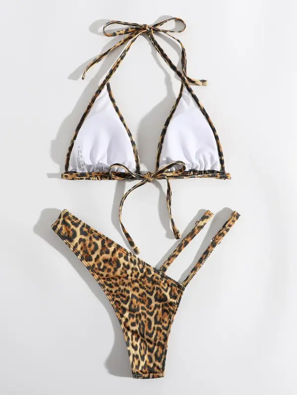 Stringi bikini 2024 kobiet seksowne trójkątny strój kąpielowy diamentowe stroje kąpielowe damska biżuteria kostium kąpielowy plażowy lampart
