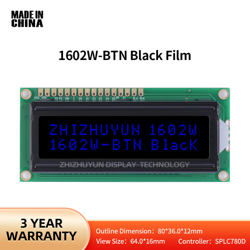 Módulo De Exibição De Tela De Display LCD, BTN Filme Preto, Texto Azul, Fabricantes Por Atacado, 3.3V, 1602W