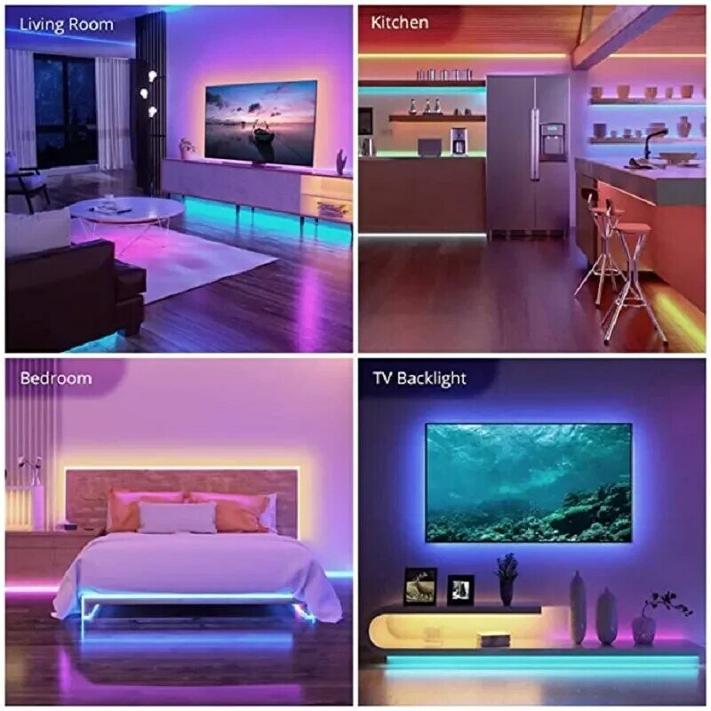 Bluetooth RGB Color LED Strip Light, USB TV Backlight, Quarto e Sala de estar Decoração, 5050, 1m, 2m, 3m, 4m, 5m, 10m, 15m, 20m
