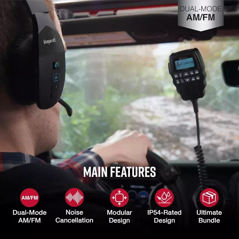 Cobra 75-auriculares inalámbricos con Bluetooth, dispositivo de audio con B450-XT, cancelación de ruido, modo Dual, AM/FM, color negro