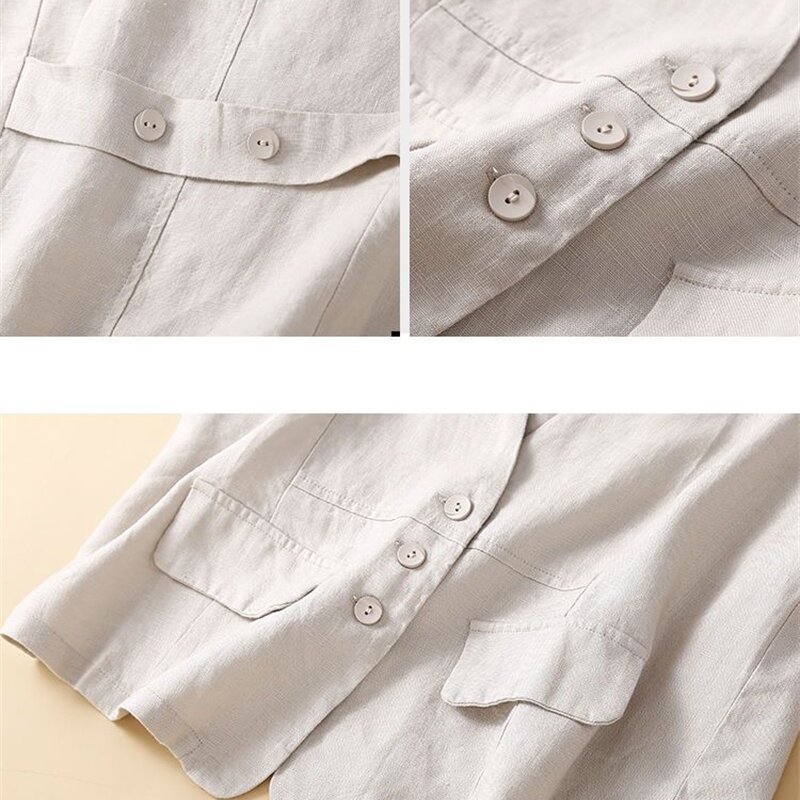2024 New Spring Summer V-Neck Cotton linen Vest Women's New Fashion Vintage Thin Loose Casual Jacket Outerwear Female