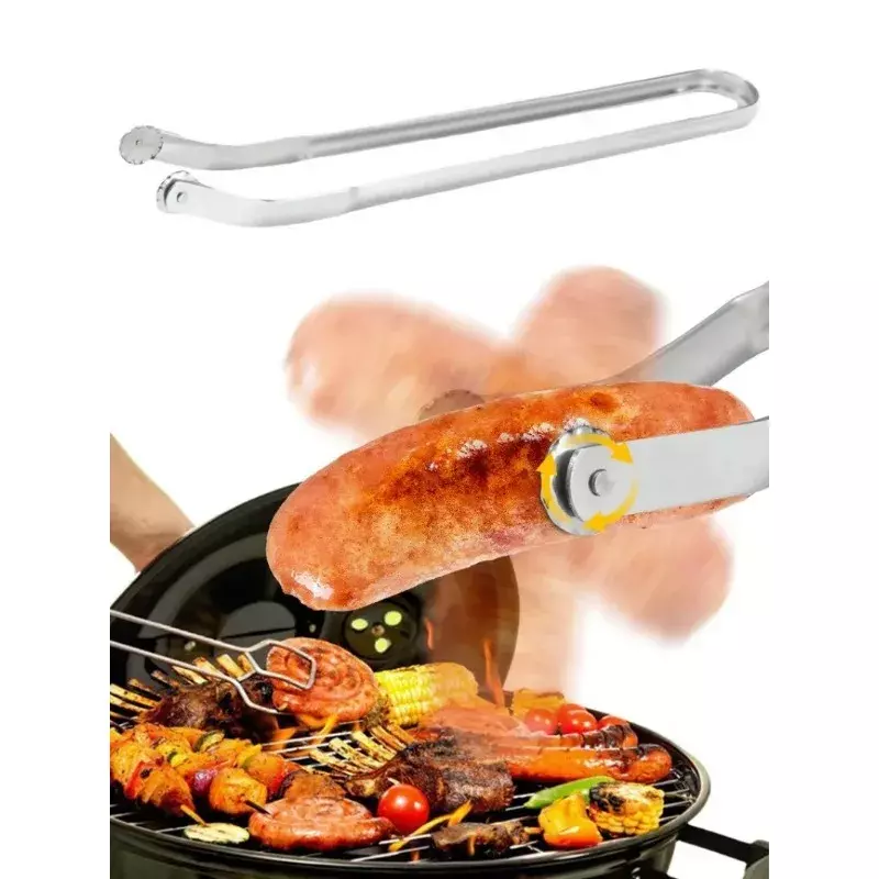 Pince rotative à saucisses pour barbecue, pince polyvalente, gril de cuisson, acier inoxydable chaud, pince rotative pour chien