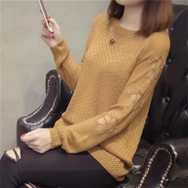 Suéter oco estilo coreano feminino, jumper de malha com glitter, blusa feminina curta solta, moda primavera, 2023
