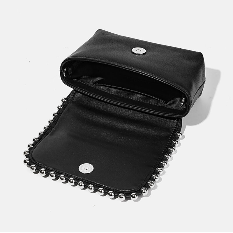 Small Design Genuine Leather Chain Small Square Bag 2023 New High Quality Cowhide Beaded Handbag Crossbody Bag for Women