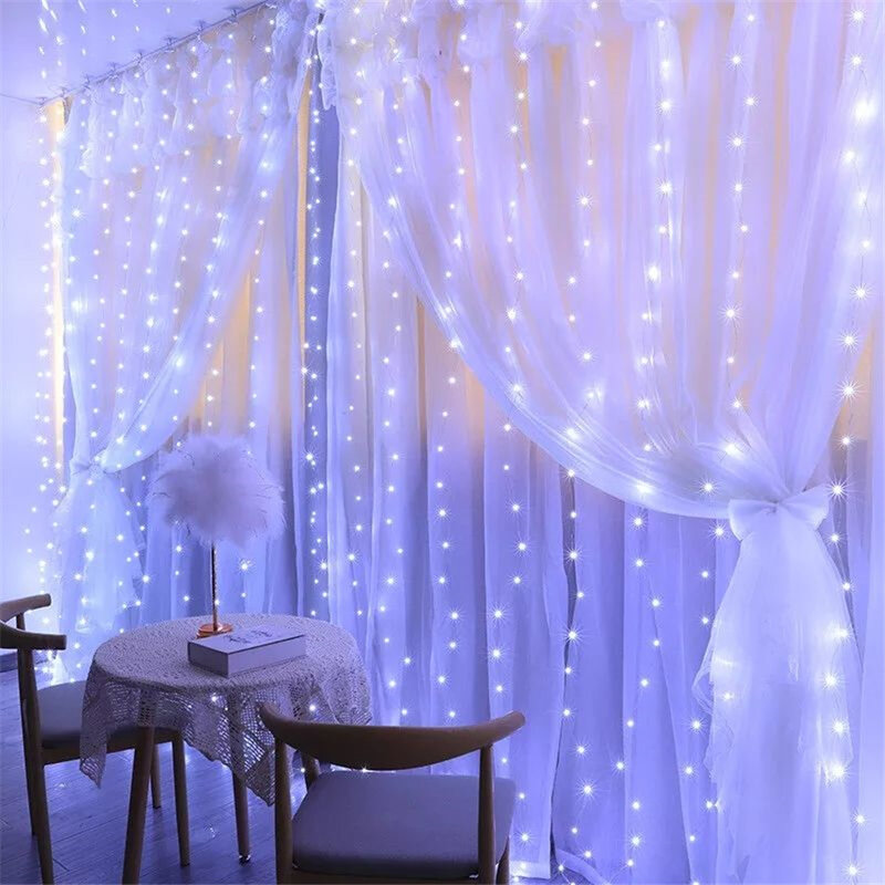 LED Fairy Garland String Lights para decoração de casa, fio de cobre, USB, remoto, cortina, festa de casamento, ano novo, natal, 3x3m, 3x2m