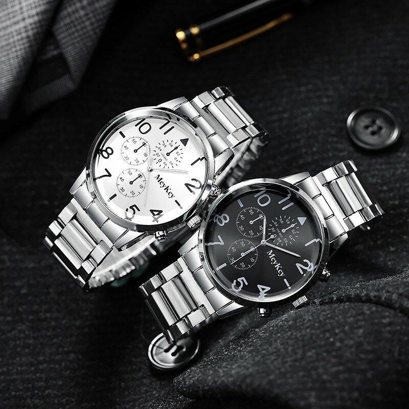Fashion Business Men'S Quartz Watch Unique Round Dial Digit Wristwatch Stainless Steel Band Watch For Men Relogio