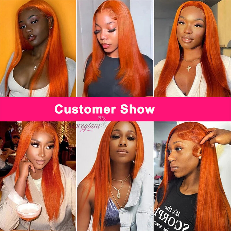 Orange Ginger Lace Front Wig Human Hair 13x4 Straight Lace Frontal Wig Pre Plucked Highlight Colored Human Hair Wigs For Women