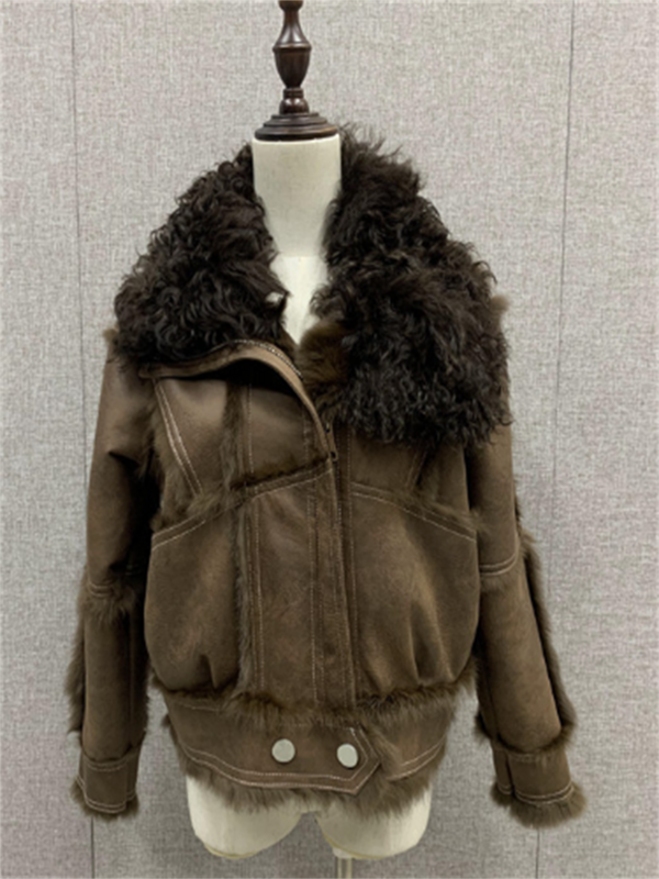 Winter new suede fur rabbit fur inner lamb wool collar retro jacket women