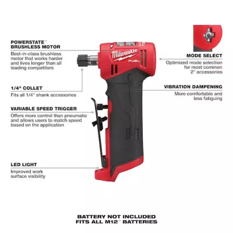 Milwaukee M12 FDGA/2485 Kit M12 FUEL™ 1/4" Right Angle Brushless Cordless Die Grinder 12V Power Tools With Battery Charger