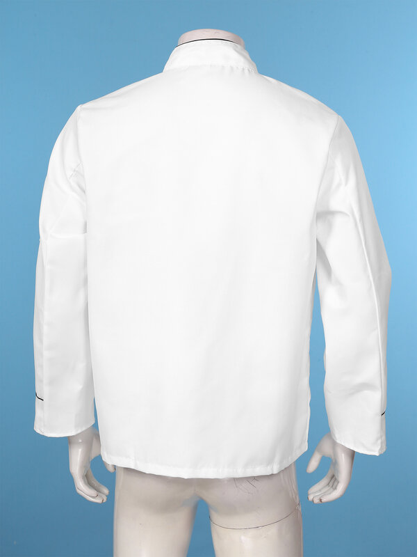 Chef Jacket Uniform para homens e mulheres, Stand Collar, Button Down, Contraste Cor, Trim Cook, Branco, Hotel, Restaurante, Cozinha, Padaria