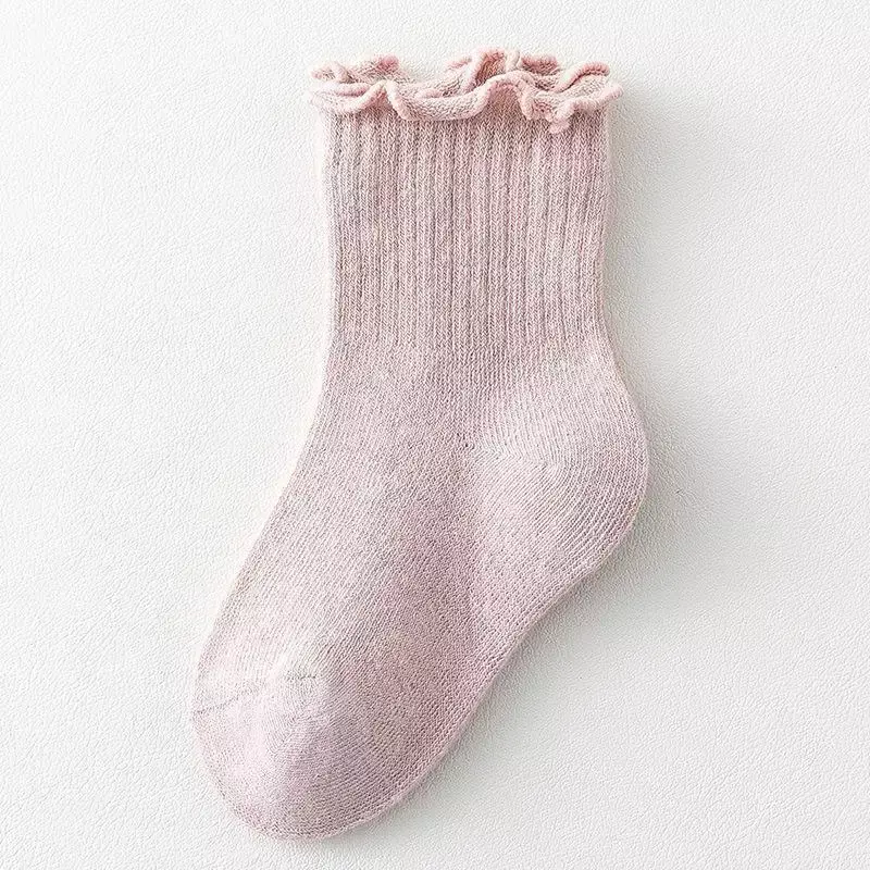 Baby Soft Breathable Toddlers Girls Frilly Infant Socks Cotton Baby Ankle Sock Solid Pattern Children School Mid-calf Socks 0-8Y