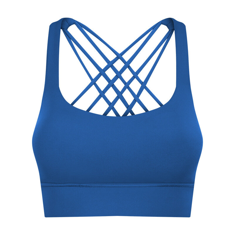 Widened hem sports bra with no steel ring and thin belt crossing back yoga and fitness bra