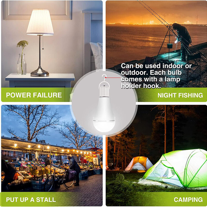 Inda-Ampoules LED rechargeables, 7W, 9W, 12W, 15W, haute luminosité, ampoule de secours, camping en plein air, pêche, lampes portables