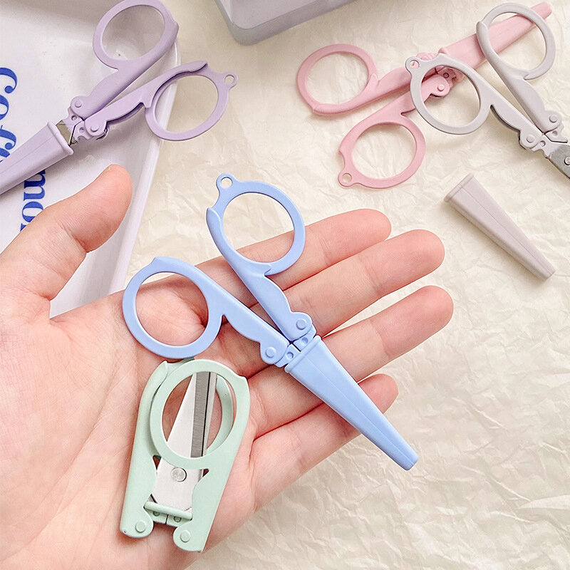 Gunting lipat lucu pisau pemotong kertas Morandi Mini pembuka amplop portabel alat seni buatan tangan DIY perlengkapan kantor sekolah